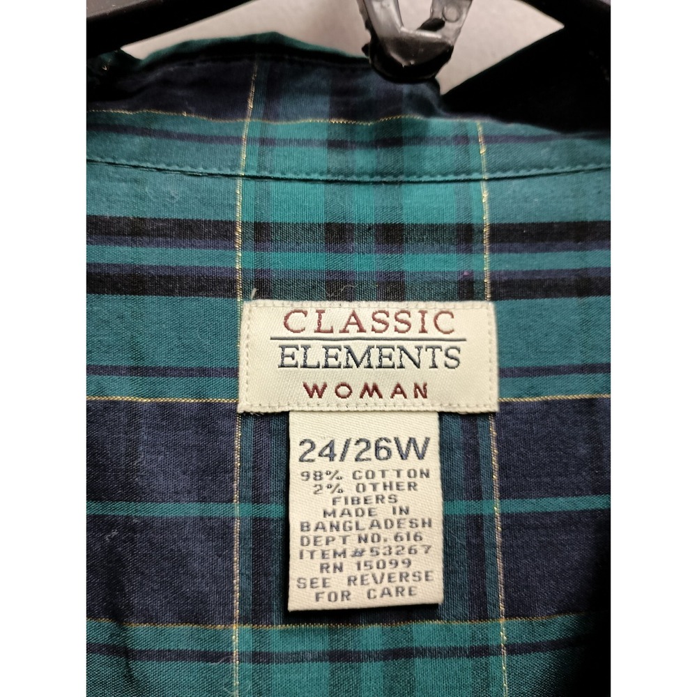 Vintage Classic Elements Womens Shirt Size 24/26 Green Plaid Embroidered Casual - Picture 4 of 9